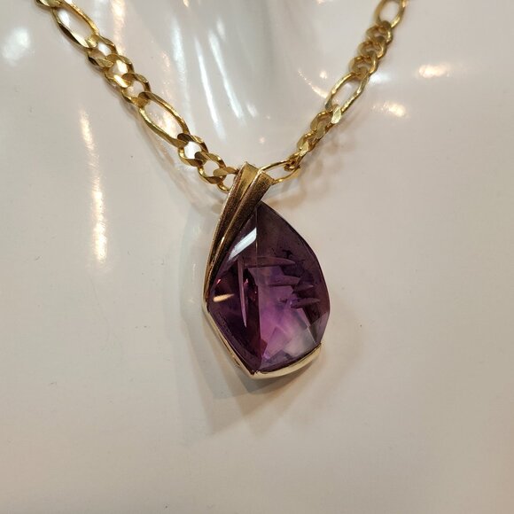 Large Vintage Modern 14K Solid Gold Laser Cut Amethyst Enhancer - Picture 1 of 11